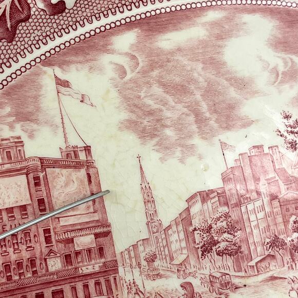 Johnson Bros Historic America Barnum's Museum Broadway NYC Oval Platter Red - Picture 8 of 10